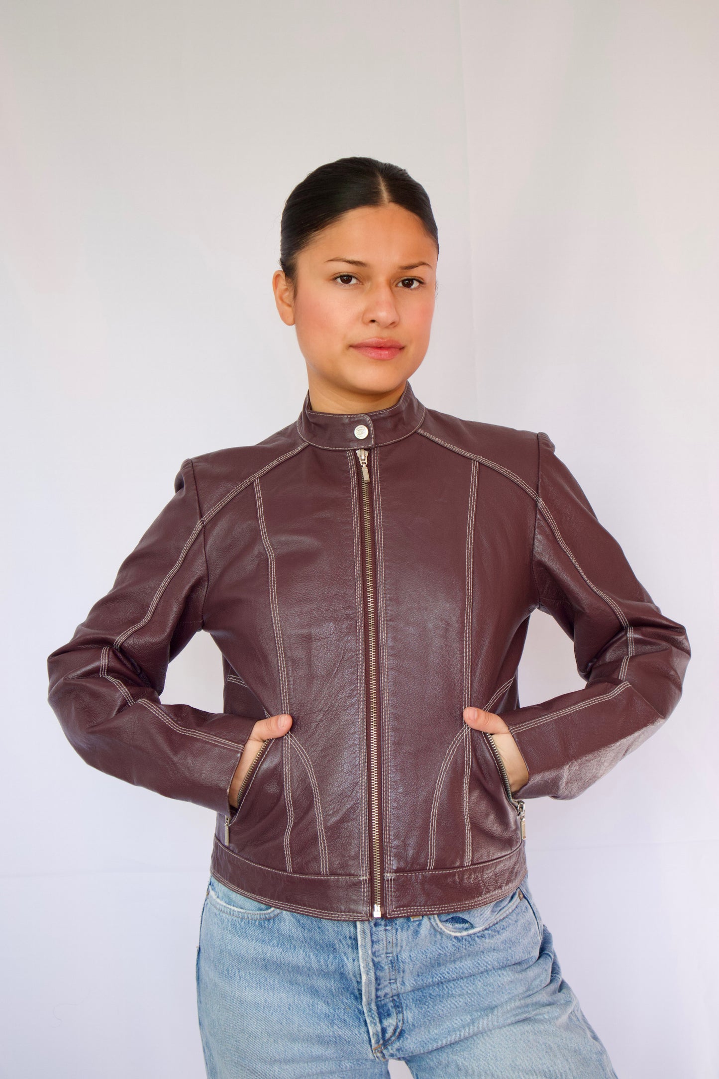 MANTEAU DE CUIR MAUVE