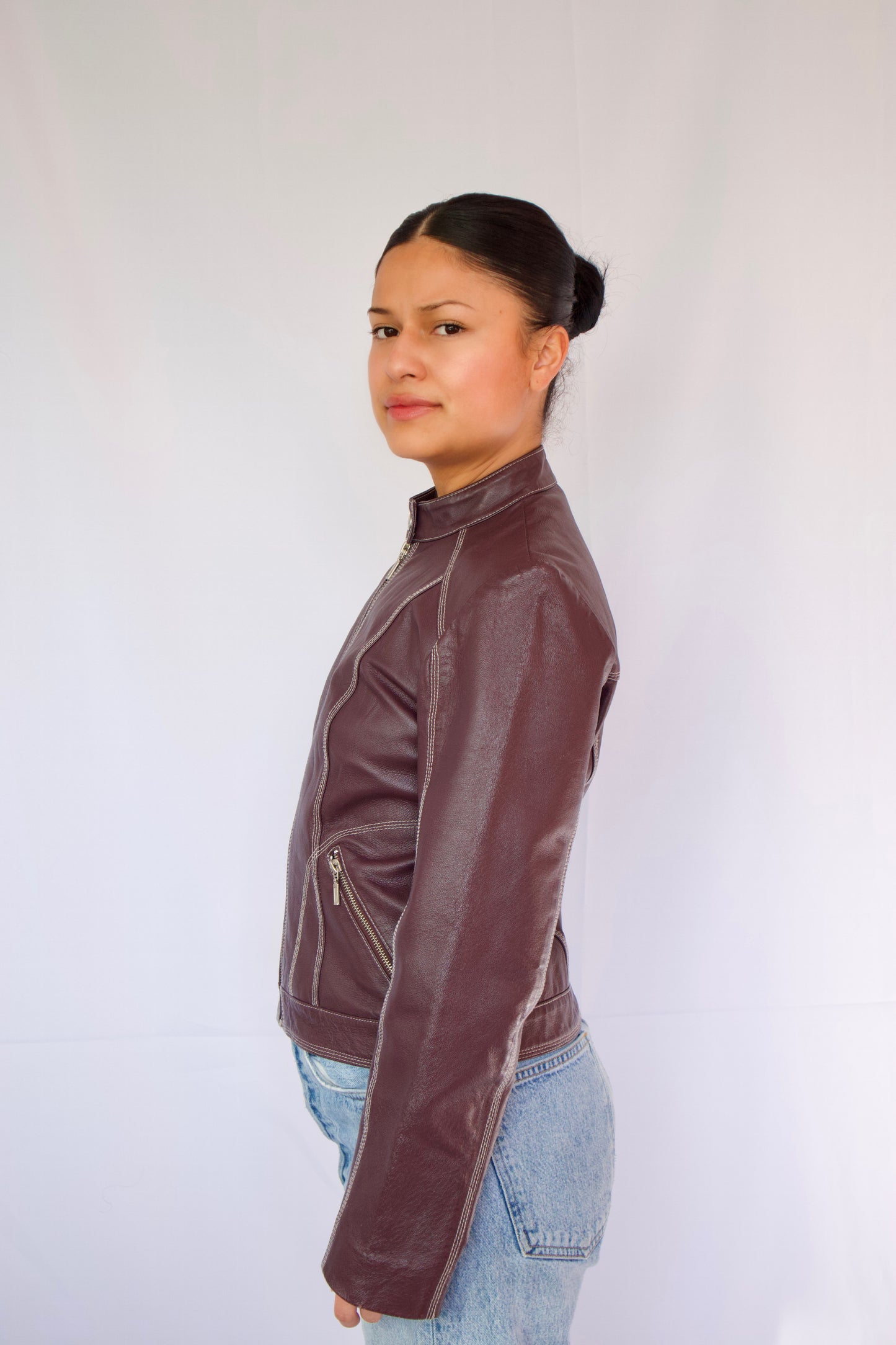 MANTEAU DE CUIR MAUVE