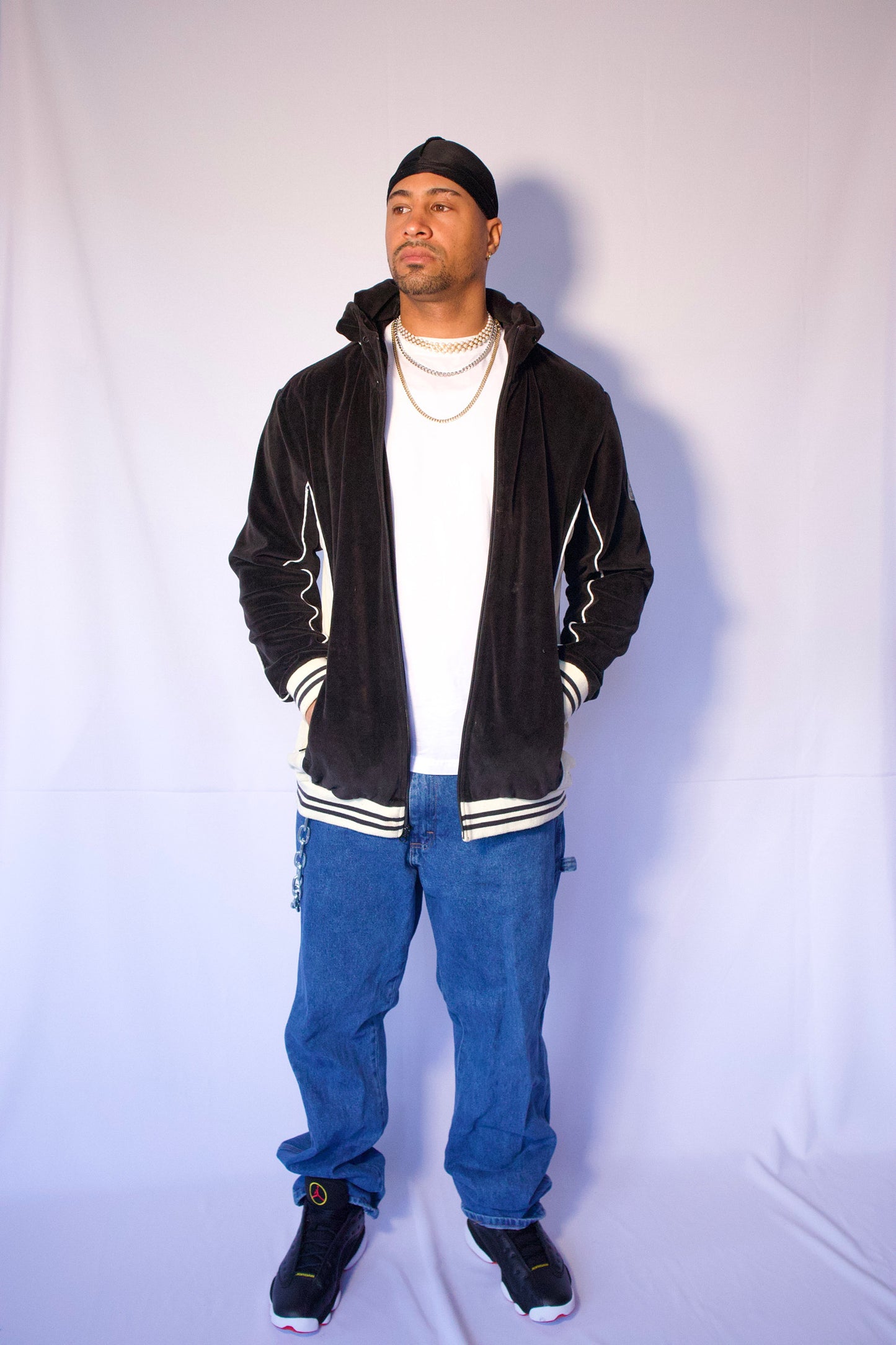 VESTE EN VELOURS BEIGE ET NOIR