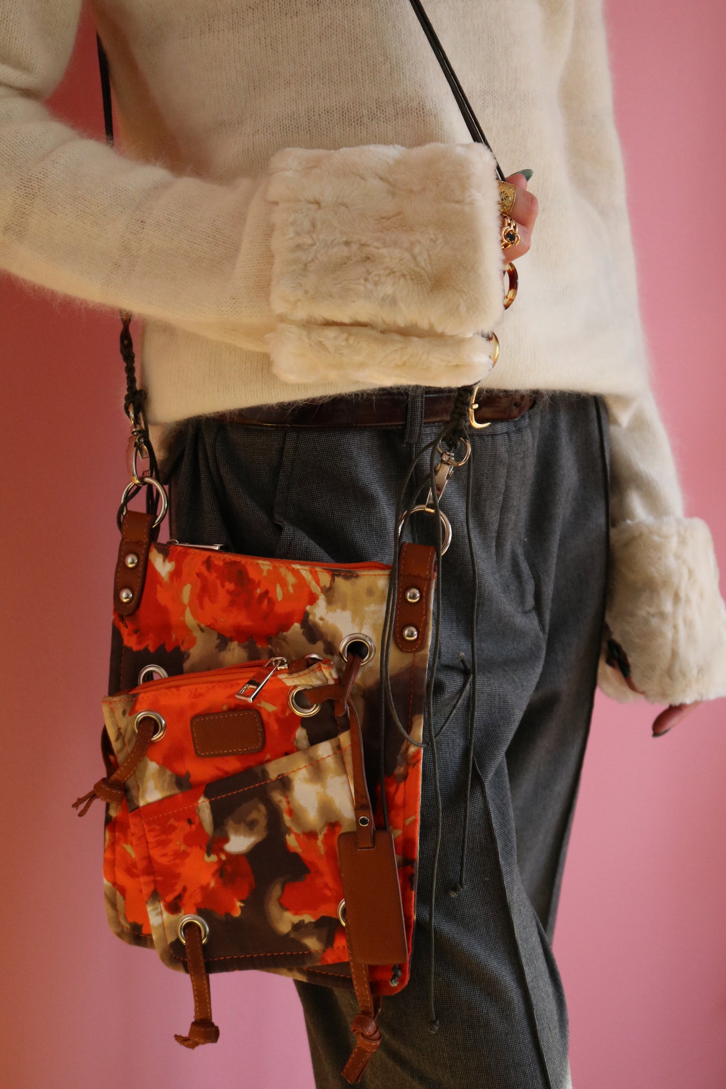 SACOCHE ORANGE BRUN ET BEIGE