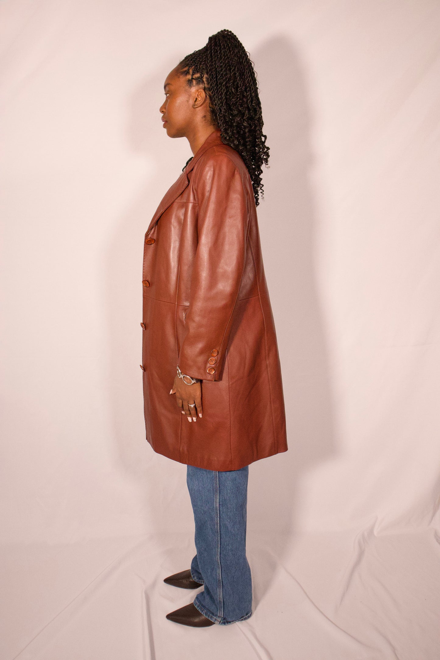 MANTEAU DE CUIR NOISETTE