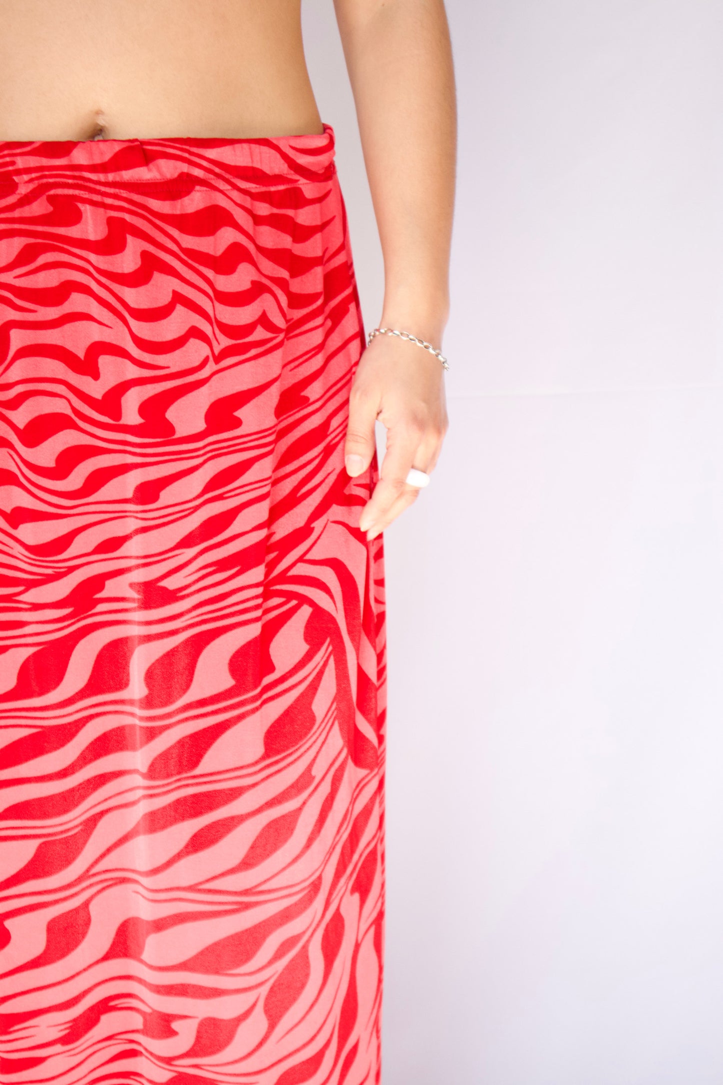 MAXI JUPE TIGRÉ ROUGE ET ROSE