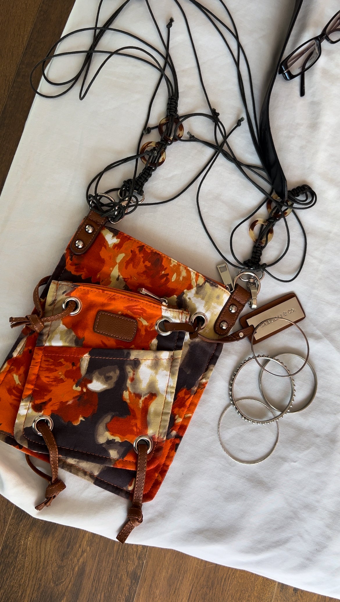 SACOCHE ORANGE BRUN ET BEIGE