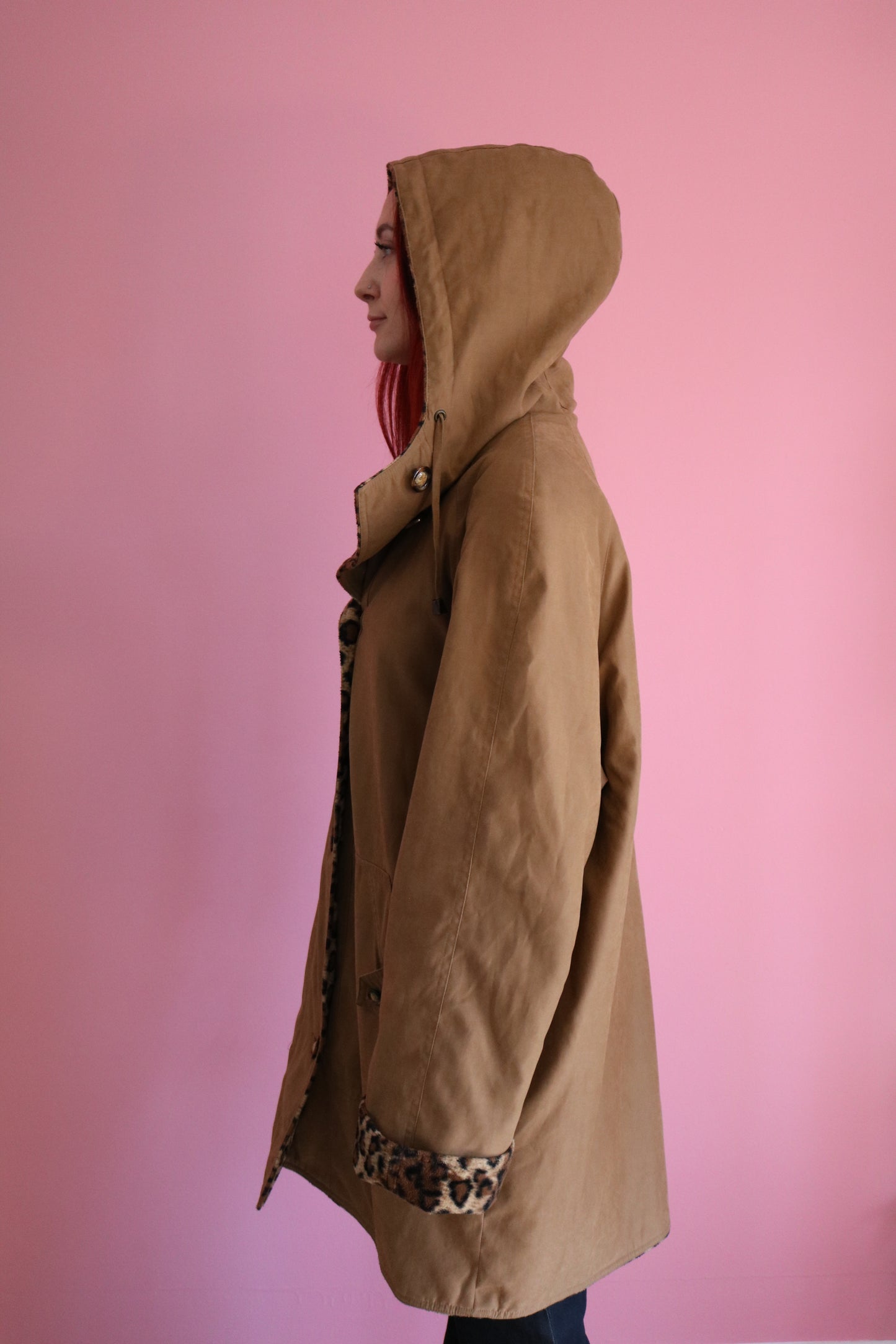 MANTEAU BRUN CLAIR À MOTIF LÉOPARD