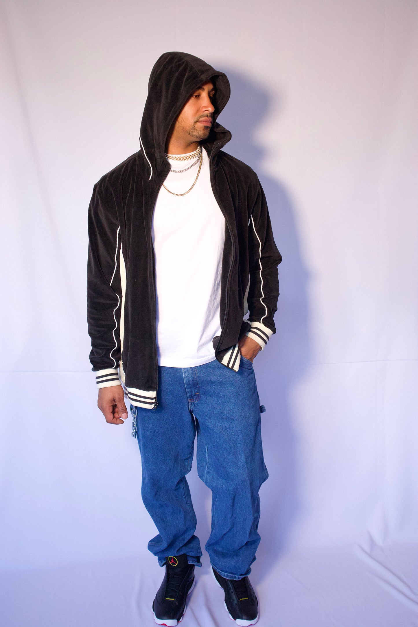 VESTE EN VELOURS BEIGE ET NOIR