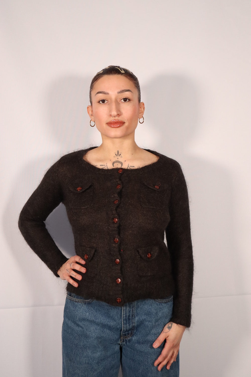 PETIT CARDIGAN GRIS FONCÉ