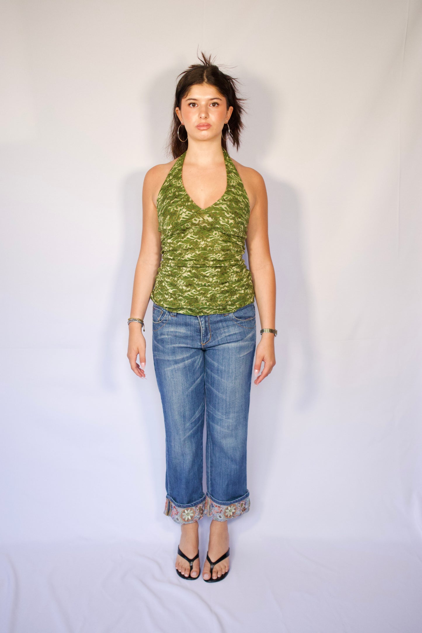 HAUT DOS OUVERT VERT EN DENTELLE