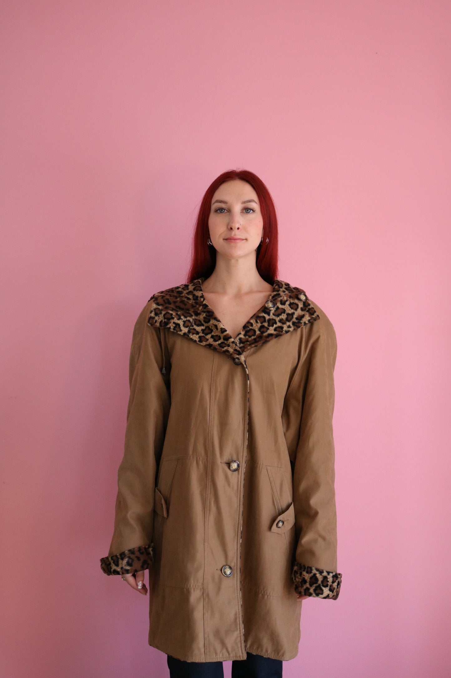 MANTEAU BRUN CLAIR À MOTIF LÉOPARD