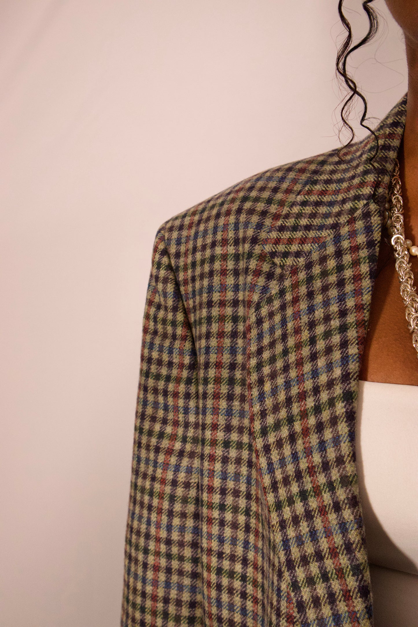 VESTON A CARREAUX VERT GRIS ET ROUGE