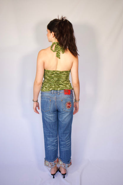 HAUT DOS OUVERT VERT EN DENTELLE