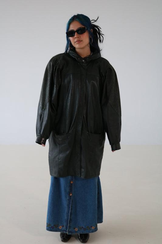 MANTEAU DE CUIR VERT