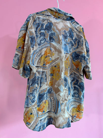 CHEMISE À MOTIFS BLEU BEIGE ET JAUNE