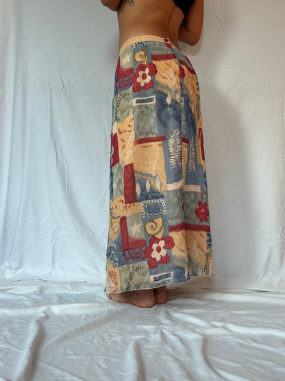 JUPE MAXI BEIGE ET MOTIFS FLORALS