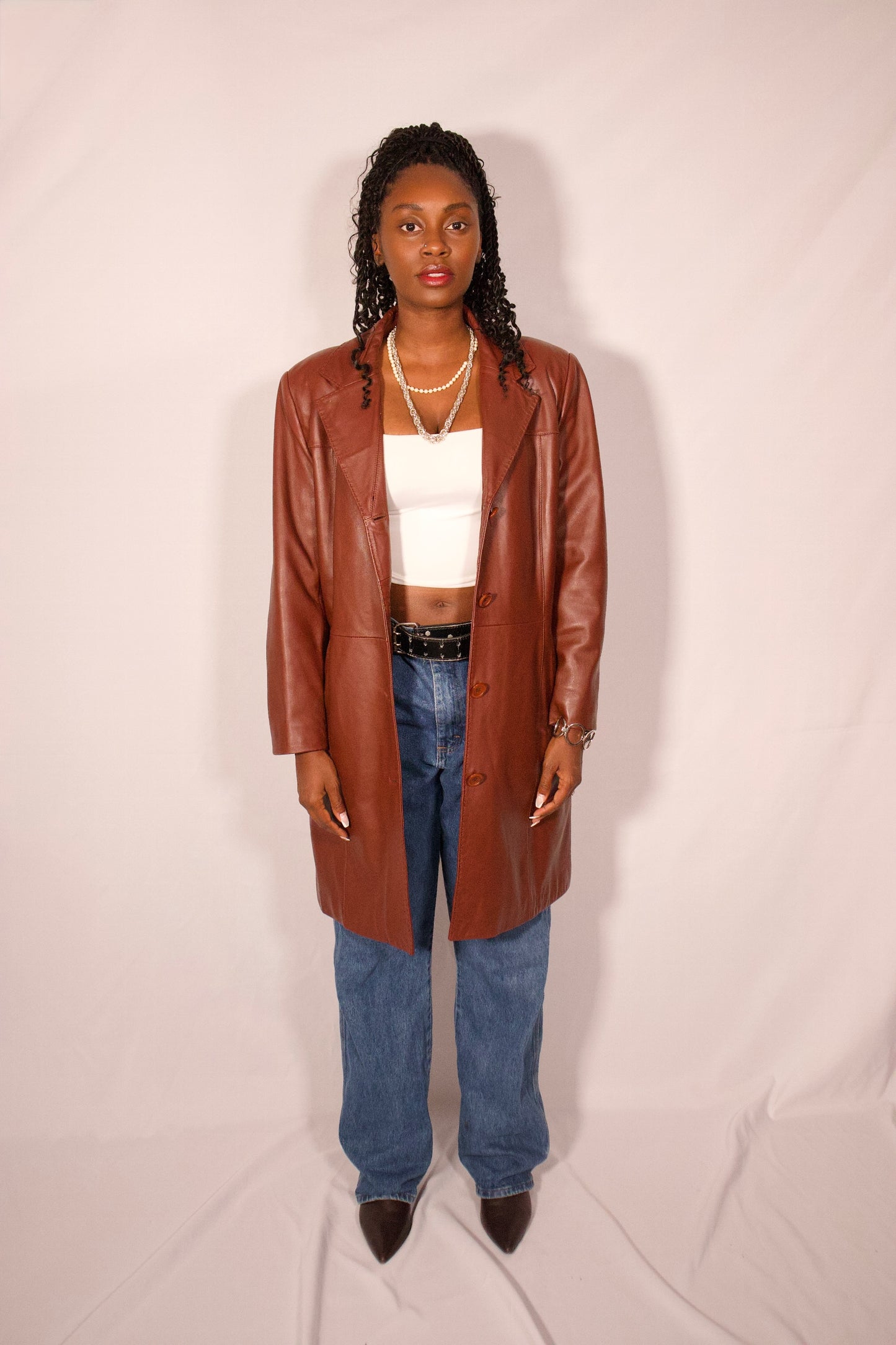 MANTEAU DE CUIR NOISETTE