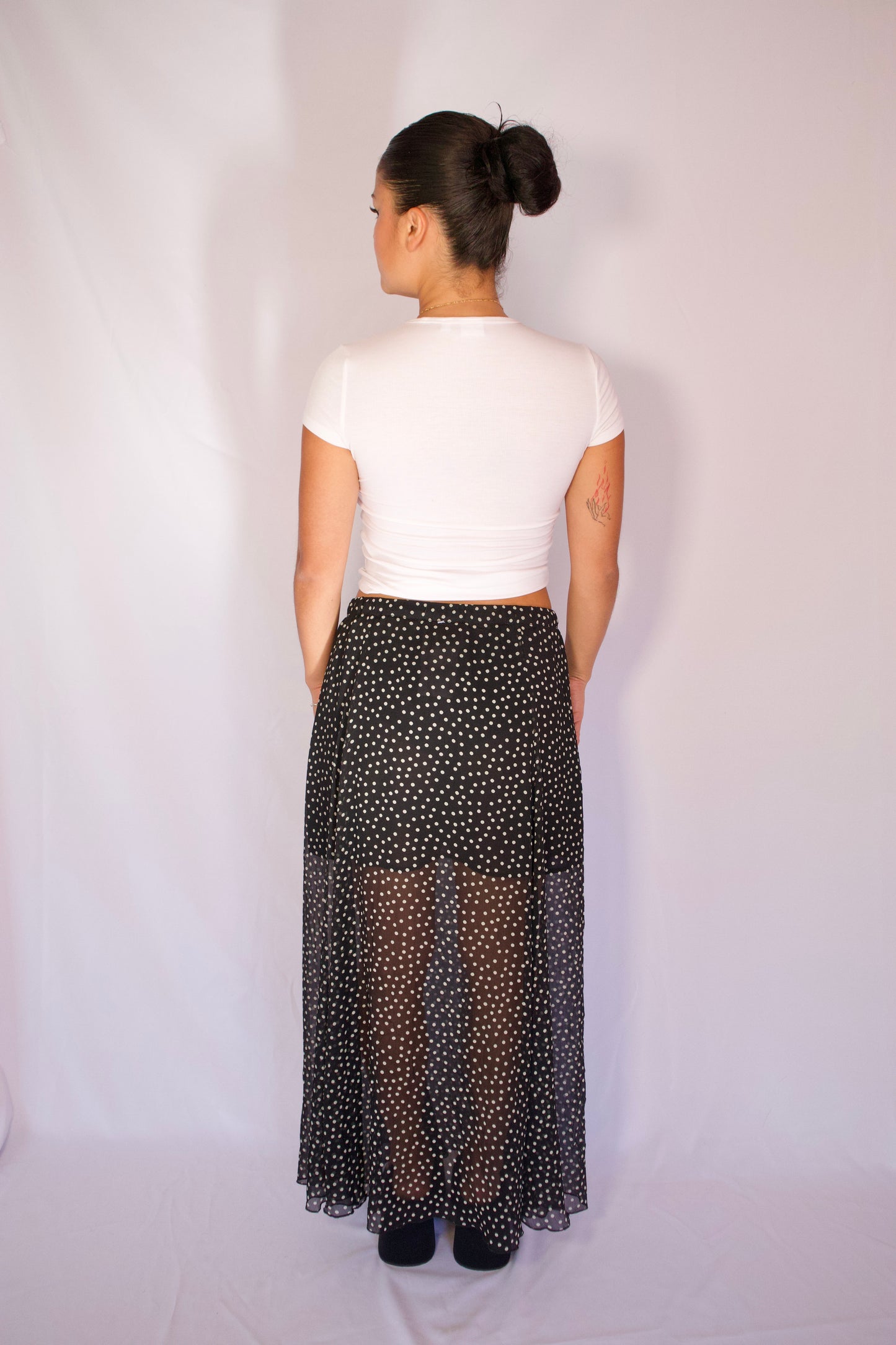 LONGUE JUPE NOIR À POIS BLANC