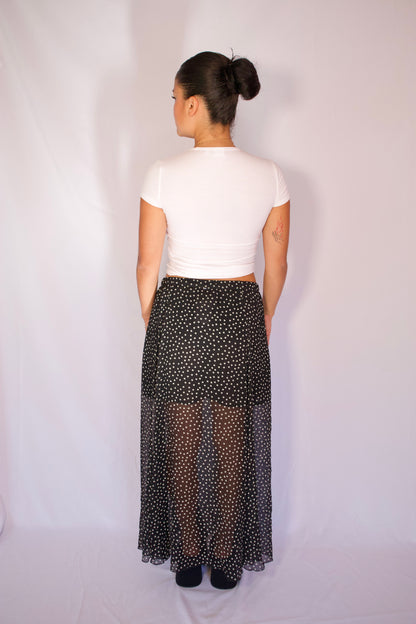 LONGUE JUPE NOIR À POIS BLANC
