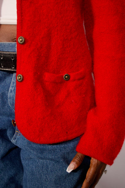 VESTE EN TRICOT DE LAINE ROUGE