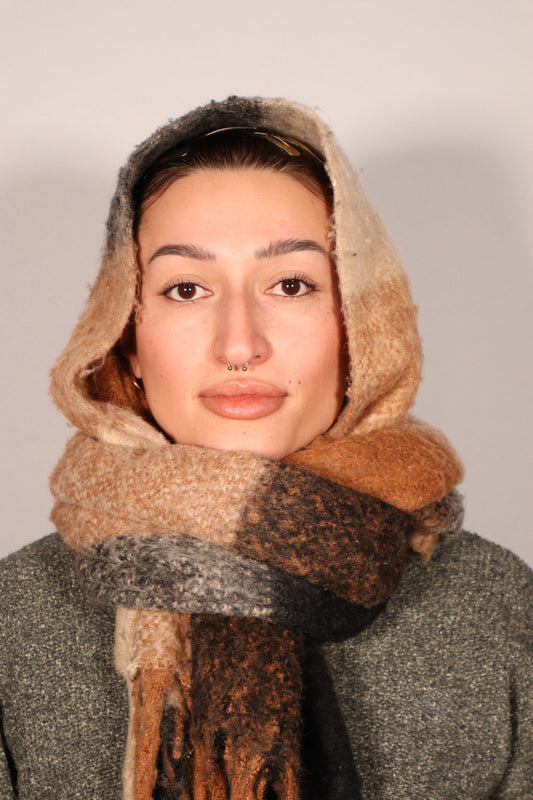 FOULARD À CARREAUX BRUN NOIR BEIGE