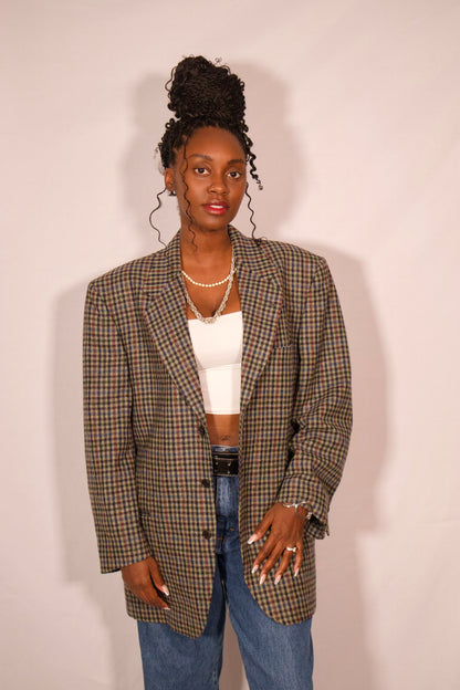 VESTON A CARREAUX VERT GRIS ET ROUGE