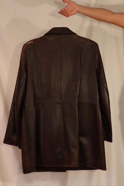 MANTEAU EN CUIR BRUN CHOCOLAT NOIR