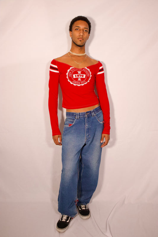 CHANDAIL À MANCHES LONGUES ROUGE ET NOIR