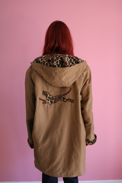 MANTEAU BRUN CLAIR À MOTIF LÉOPARD