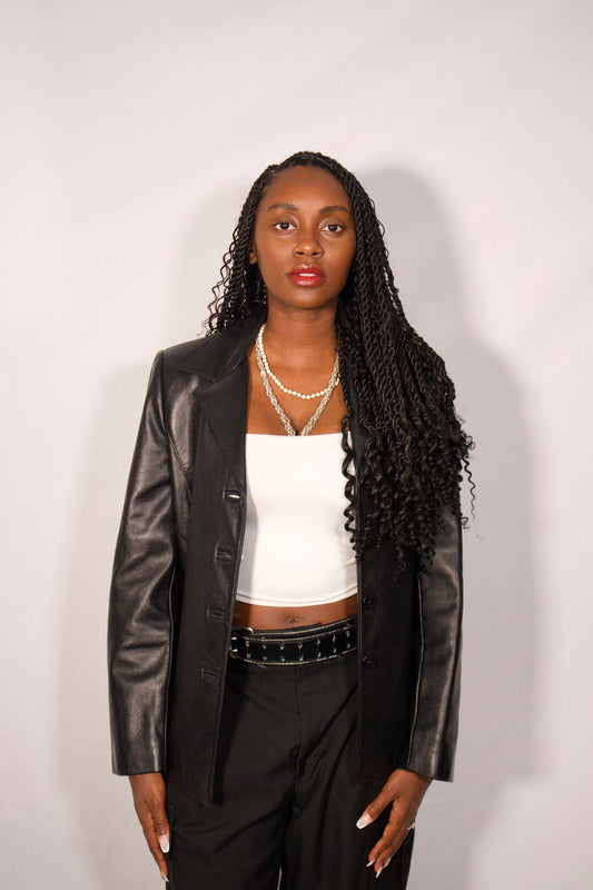 MANTEAU LONG EN CUIR NOIR