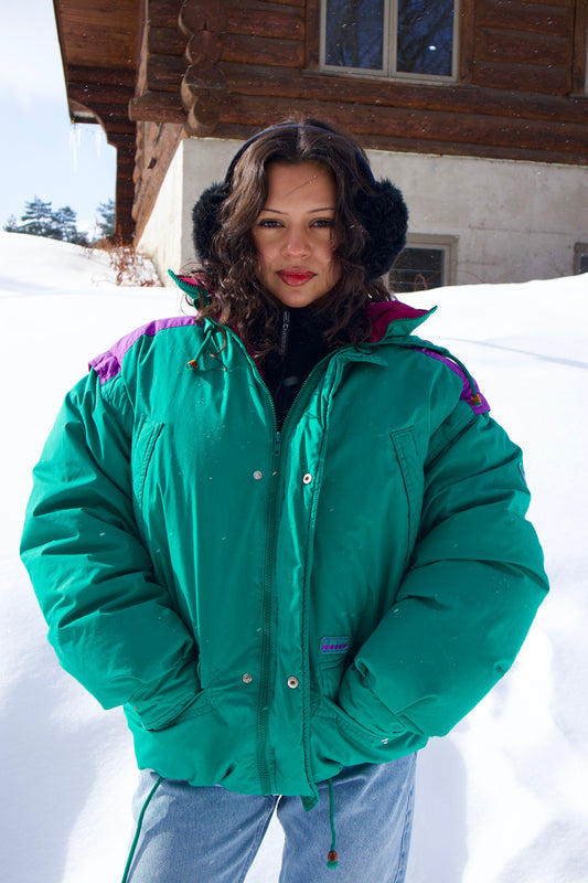 MANTEAU VINTAGE VERT ET ROSE