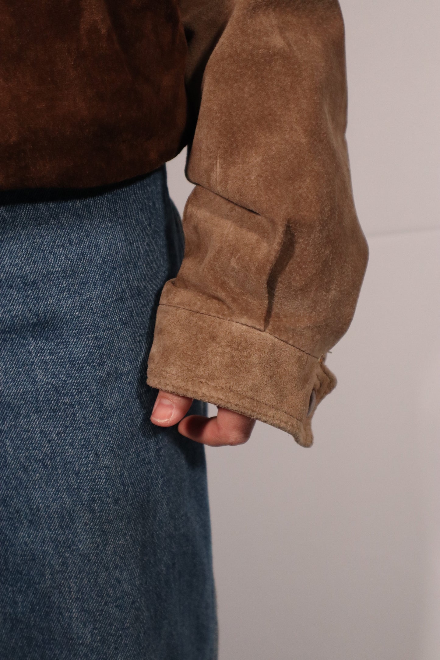 MANTEAU EN SUÈDE BRUN ET BEIGE