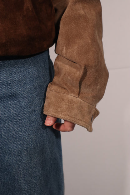 MANTEAU EN SUÈDE BRUN ET BEIGE