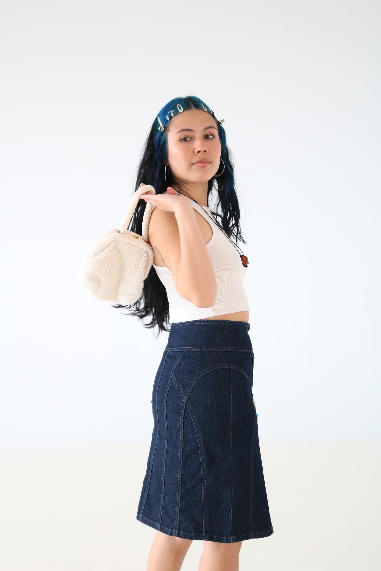 JUPE MI-LONGUE BLEU