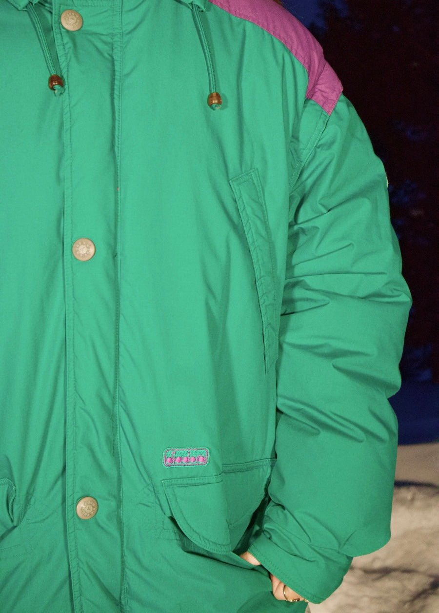 MANTEAU VINTAGE VERT ET ROSE