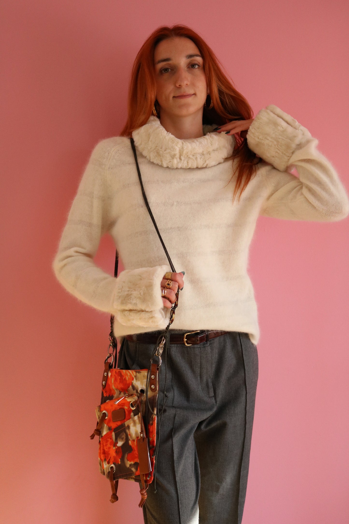 SACOCHE ORANGE BRUN ET BEIGE