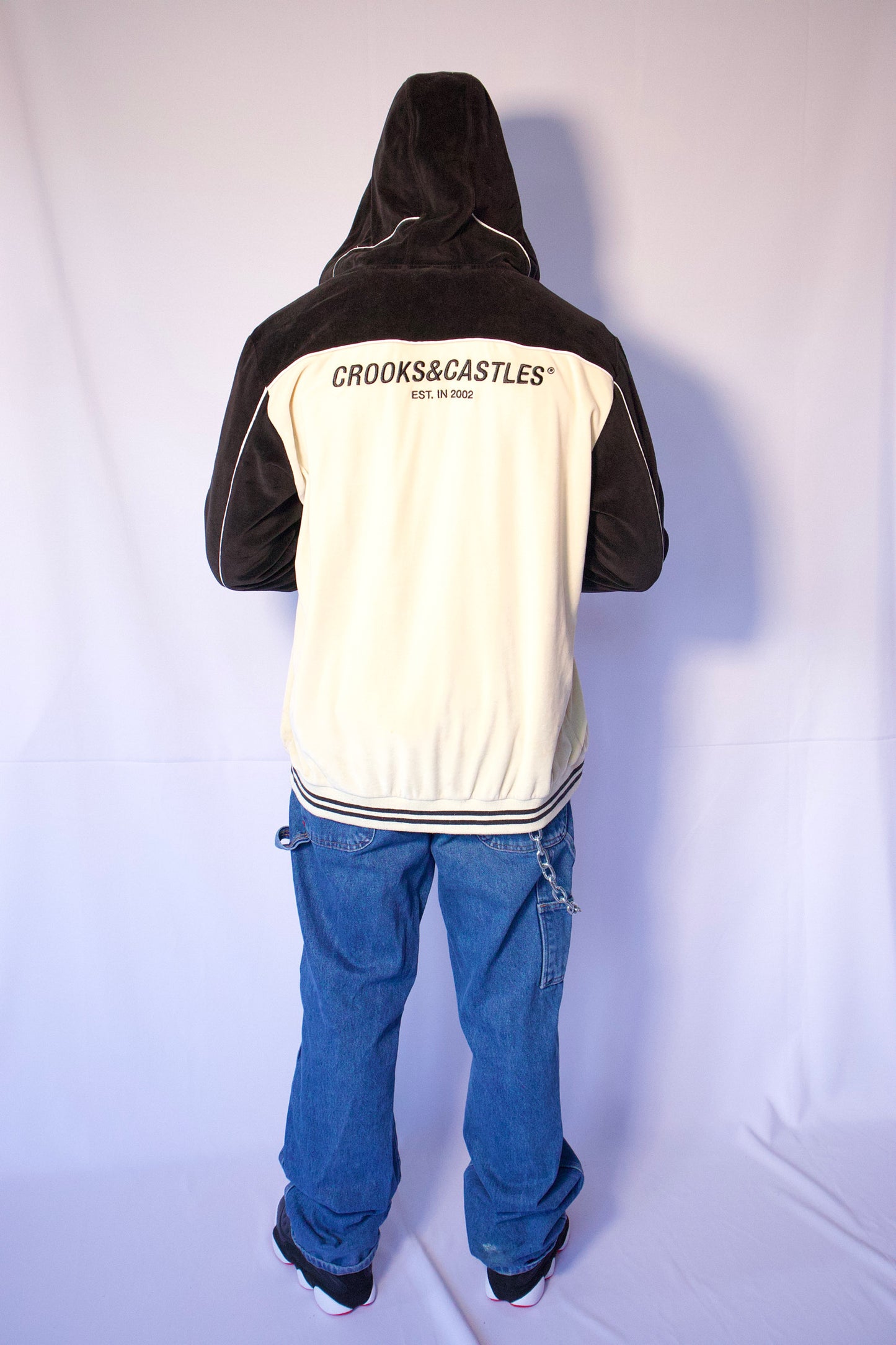 VESTE EN VELOURS BEIGE ET NOIR