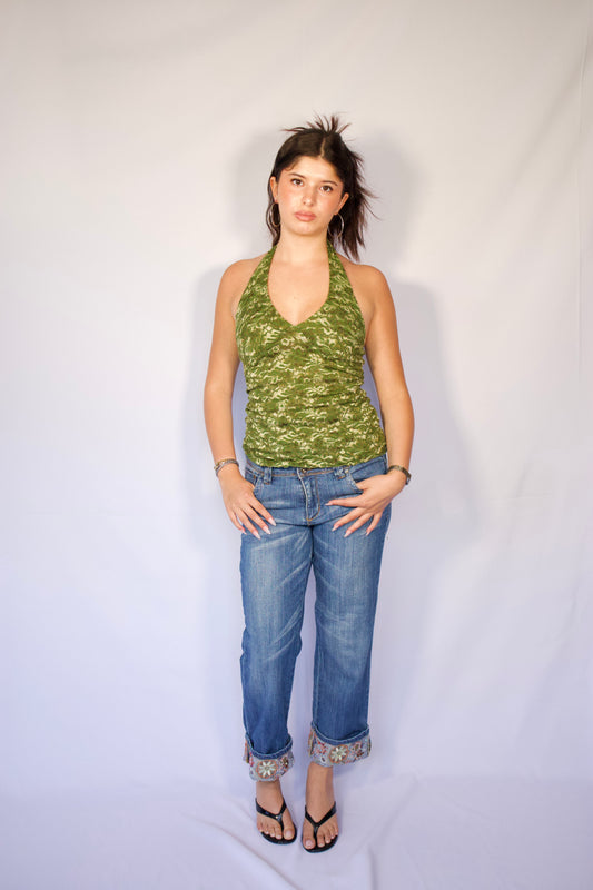 HAUT DOS OUVERT VERT EN DENTELLE