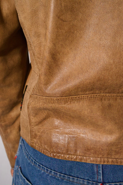 MANTEAU DE CUIR BEIGE COURT