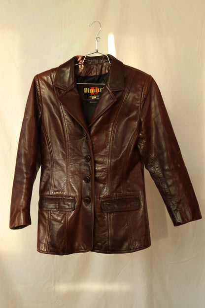 MANTEAU DE CUIR BRUN ACAJOU