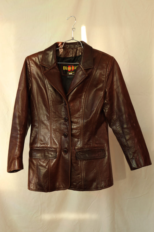 MANTEAU DE CUIR BRUN ACAJOU