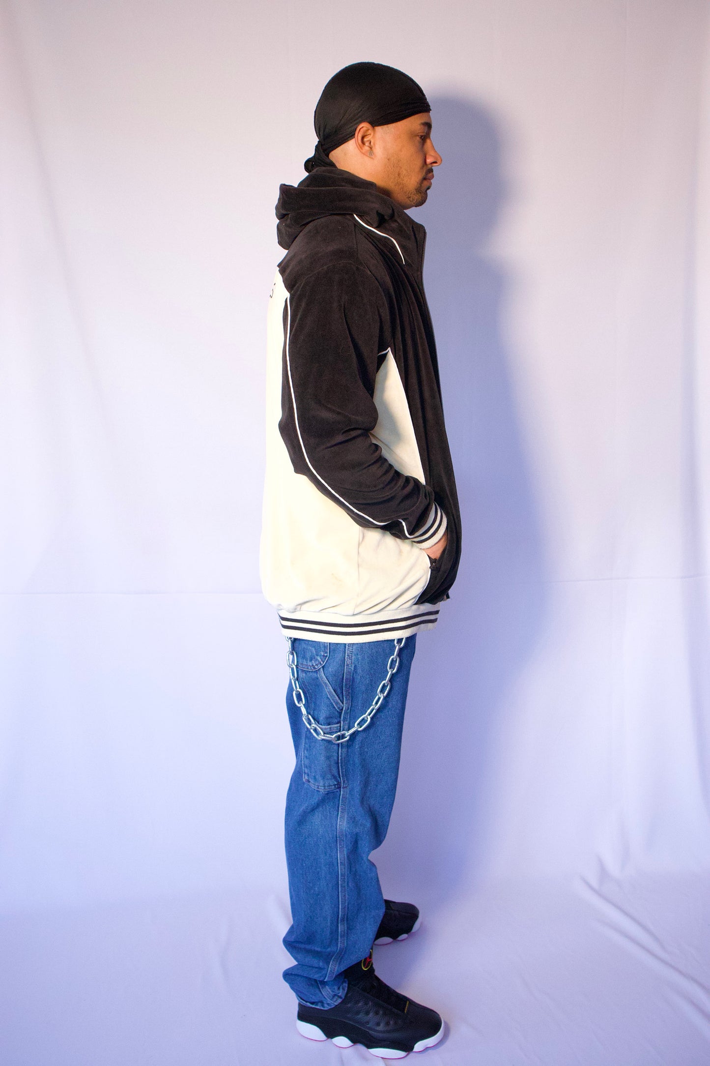 VESTE EN VELOURS BEIGE ET NOIR