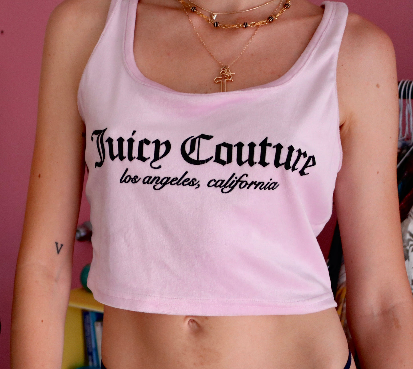 CAMISOLE EN VELOUR ROSE CLAIR