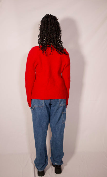 VESTE EN TRICOT DE LAINE ROUGE