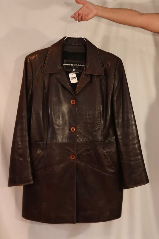 MANTEAU EN CUIR BRUN CHOCOLAT NOIR