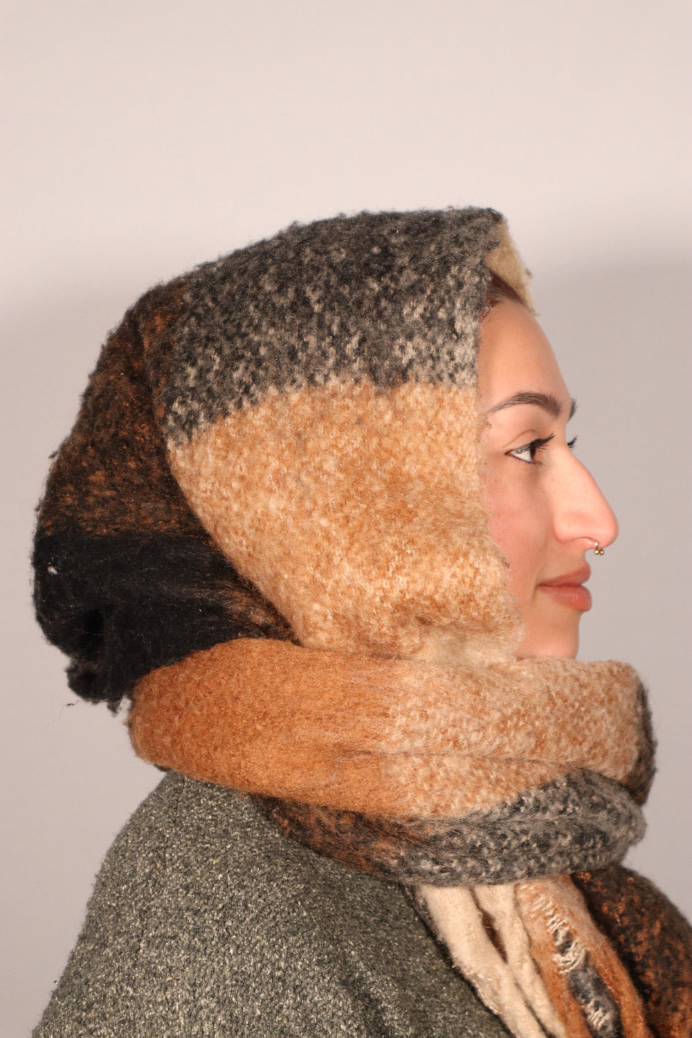 FOULARD À CARREAUX BRUN NOIR BEIGE