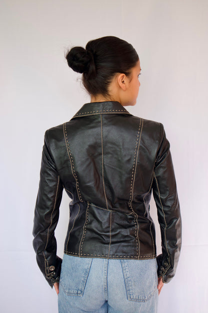 VESTE DE CUIR COUTURE BEIGE