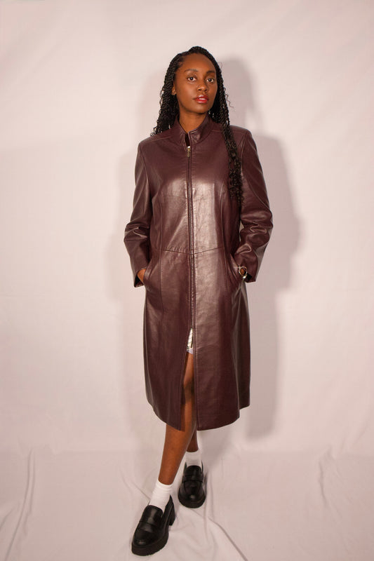 LONG MANTEAU DE CUIR BOURGOGNE