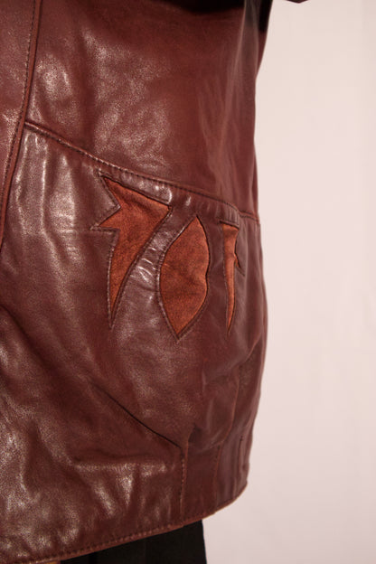 MANTEAU EN CUIR BRUN DÉTAILS EN SUÈDE