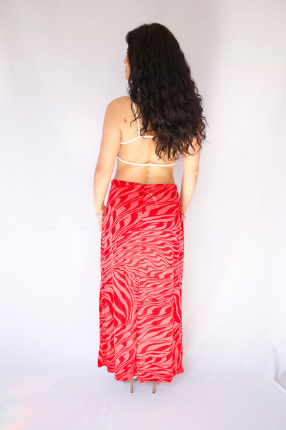 MAXI JUPE TIGRÉ ROUGE ET ROSE