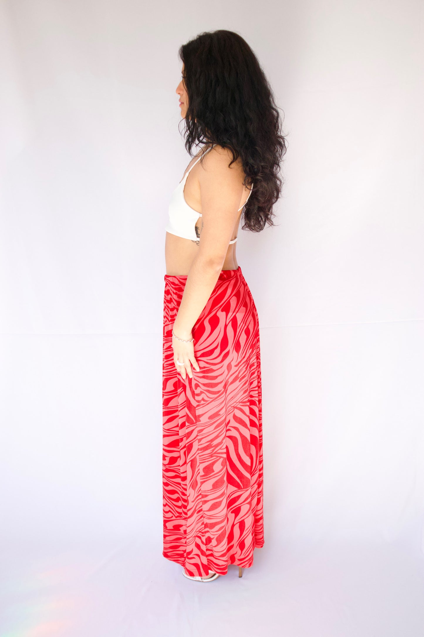 MAXI JUPE TIGRÉ ROUGE ET ROSE