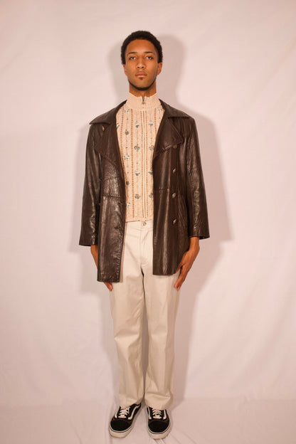 MANTEAU DE CUIR DE STYLE INSPECTEUR