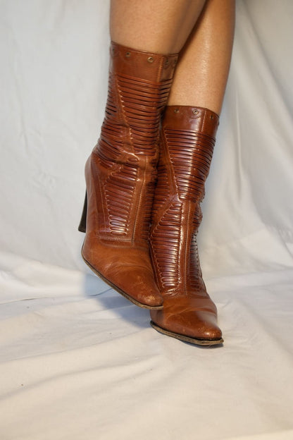 BOTTINES À TALONS CUIR NOISETTE